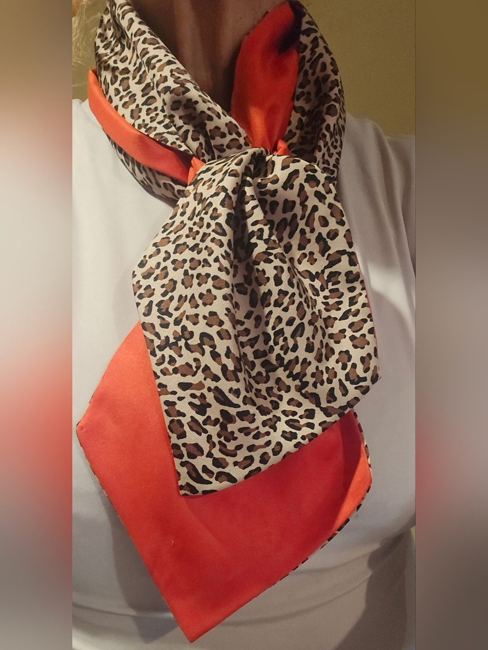 100% Silk Scarf, reversible: Leopard/Orange Oblong